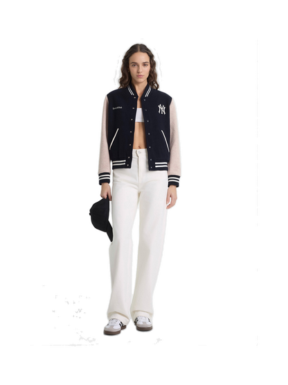 Yankees Curve Wool Varsity Jacket - Navy/Ecru
