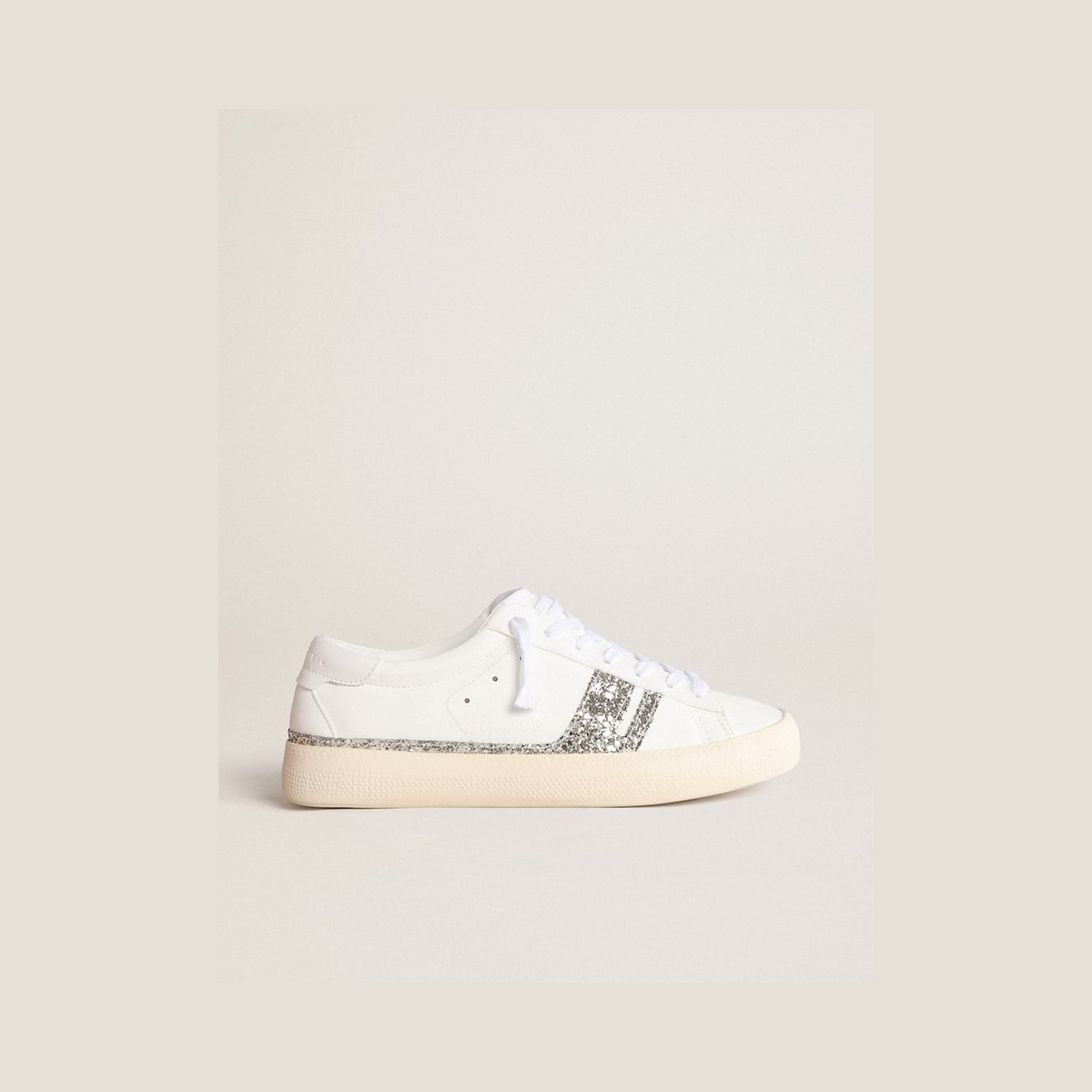 Yatay Model 1B sustainable sneakers with white bio-based upper and silver recycled glitter Y