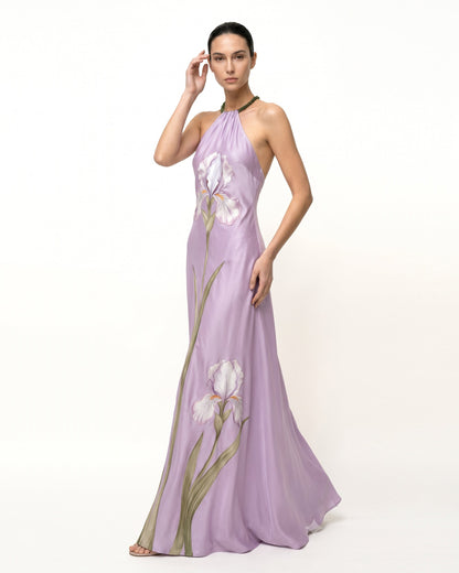 Iris Floral Print Halter Maxi Dress - Ruby
