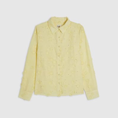 Yellow 3D Floral Embellished Shirt