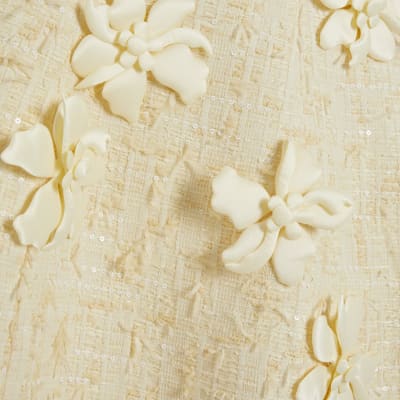 Yellow 3D Flower Boucle Mini Dress