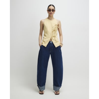 Yellow Asymmetric Bow Tie Front Waistcoat