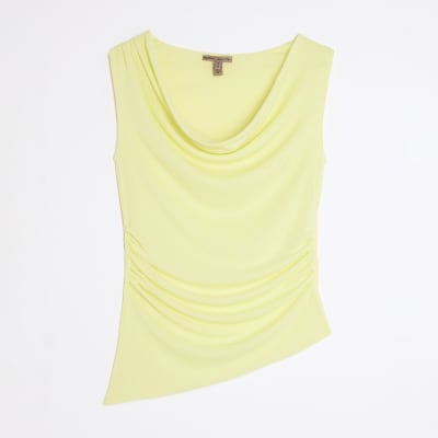 Yellow Cowl Neck Sleeveless Top
