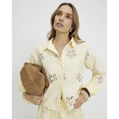 Yellow Embroidered Crochet Shirt