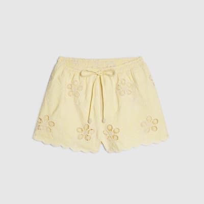 Yellow Embroidered Crochet Shorts