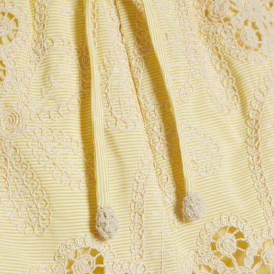 Yellow Embroidered Crochet Shorts