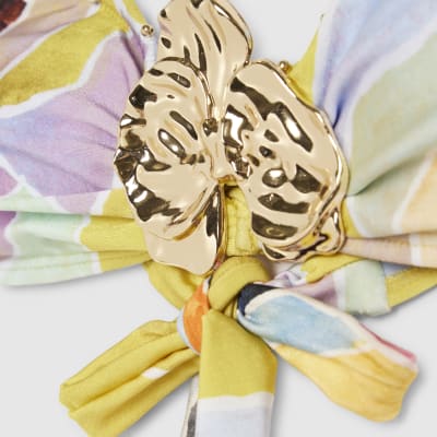Yellow Floral Bandeau Hardware Bikini Top