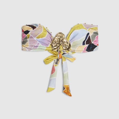 Yellow Floral Bandeau Hardware Bikini Top