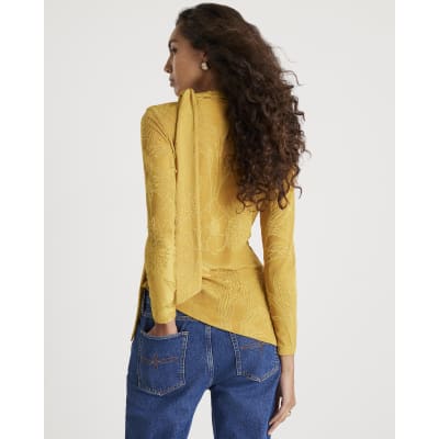 Yellow Jacquard Scarf Tie Top