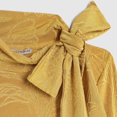 Yellow Jacquard Scarf Tie Top