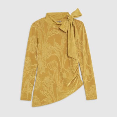 Yellow Jacquard Scarf Tie Top
