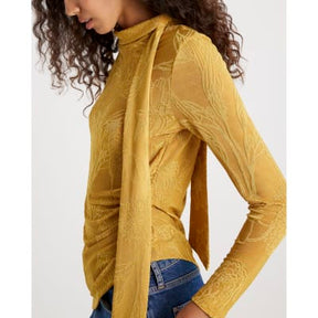 Yellow Jacquard Scarf Tie Top