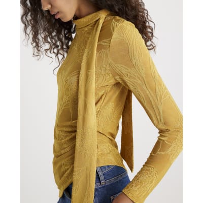Yellow Jacquard Scarf Tie Top