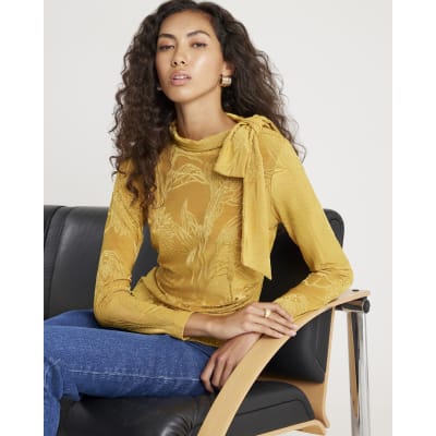 Yellow Jacquard Scarf Tie Top