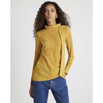 Yellow Jacquard Scarf Tie Top