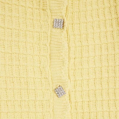 Yellow Knit Frill Trim Short Sleeve Cardigan