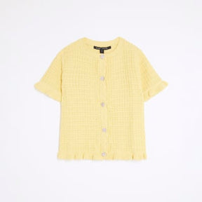 Yellow Knit Frill Trim Short Sleeve Cardigan