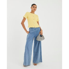 Yellow Knit Frill Trim Short Sleeve Cardigan
