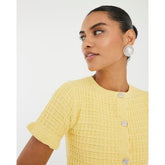 Yellow Knit Frill Trim Short Sleeve Cardigan