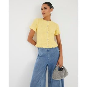 Yellow Knit Frill Trim Short Sleeve Cardigan
