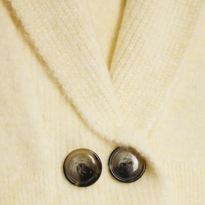 Yellow Knitted Shawl Collar Cardigan