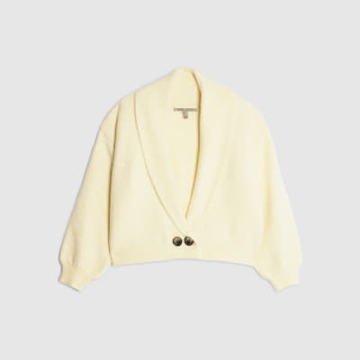 Yellow Knitted Shawl Collar Cardigan