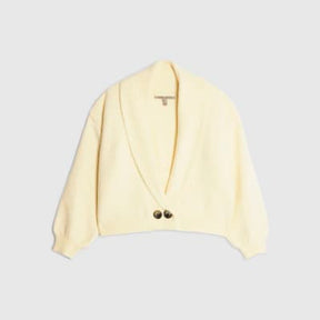 Yellow Knitted Shawl Collar Cardigan