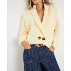 Yellow Knitted Shawl Collar Cardigan