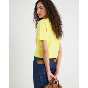 Yellow Knitted Short Sleeve Button Up Top