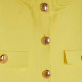 Yellow Knitted Short Sleeve Button Up Top