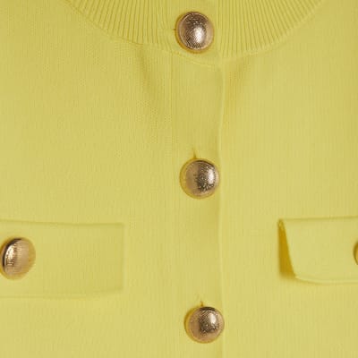 Yellow Knitted Short Sleeve Button Up Top