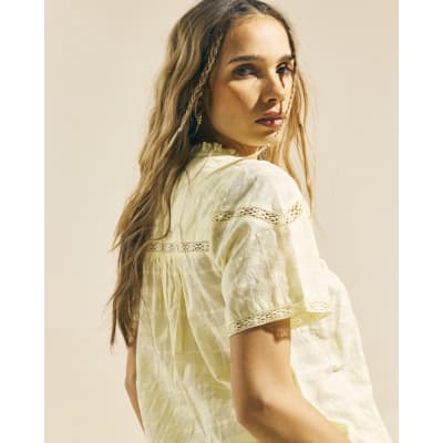 Yellow Lace Button Through Blouse