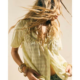 Yellow Lace Button Through Blouse