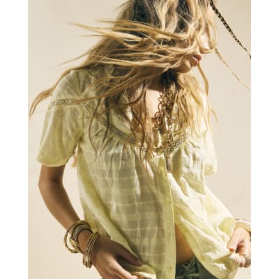 Yellow Lace Button Through Blouse