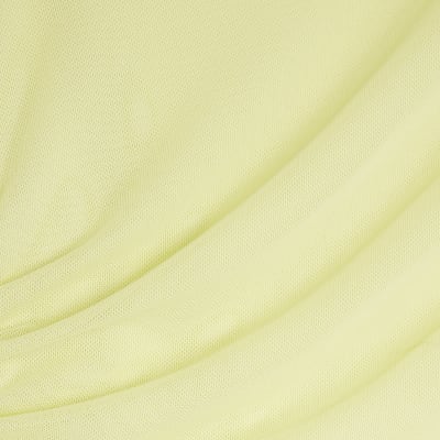 Yellow Long Sleeve Boat Neck Ruched Mesh Top