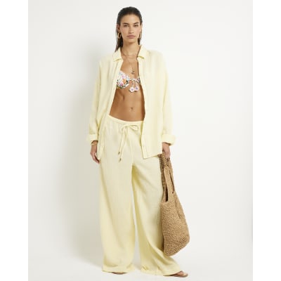 Yellow Long Sleeve Tie Back Beach Shirt
