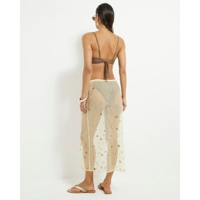 Yellow Mesh Embellished Midi Beach Skirt