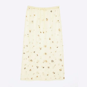 Yellow Mesh Embellished Midi Beach Skirt