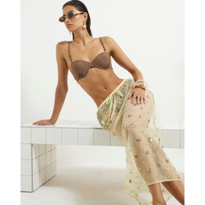 Yellow Mesh Embellished Midi Beach Skirt