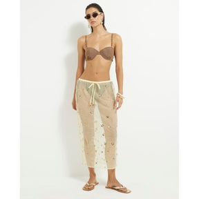 Yellow Mesh Embellished Midi Beach Skirt