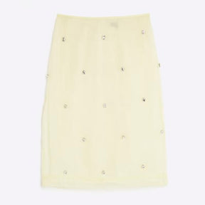Yellow Organza Embellished Pencil Skirt