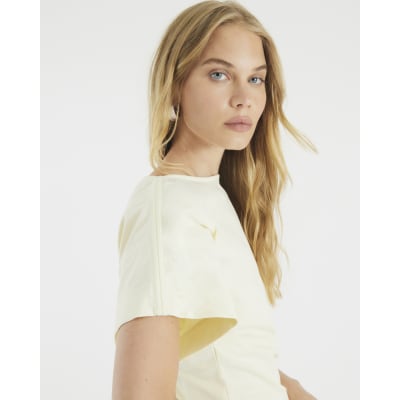 Yellow Short Sleeve Drape Side T-shirt