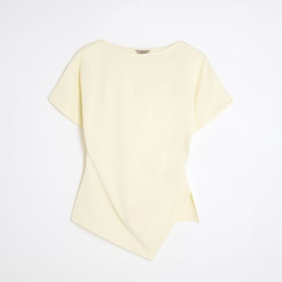 Yellow Short Sleeve Drape Side T-shirt