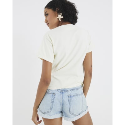 Yellow Short Sleeve Floral Diamante T-shirt