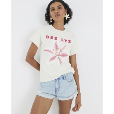 Yellow Short Sleeve Floral Diamante T-shirt