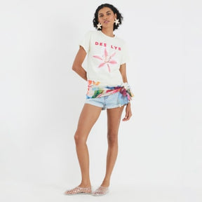 Yellow Short Sleeve Floral Diamante T-shirt