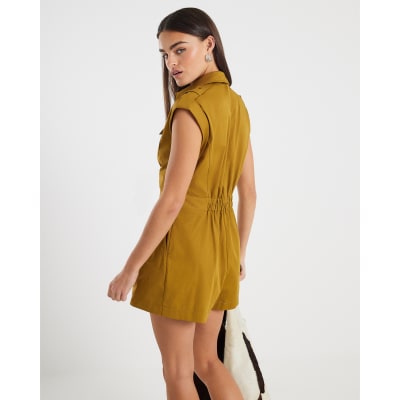 Yellow Short Sleeve Tie Utility Playsuit