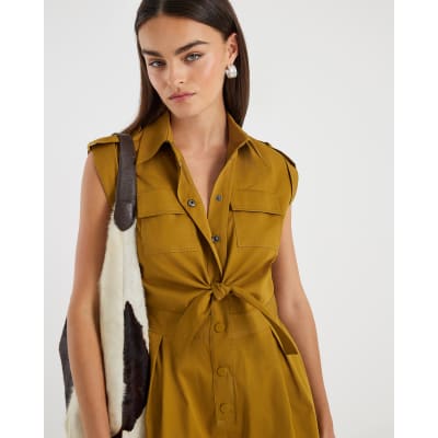 Yellow Short Sleeve Tie Utility Playsuit