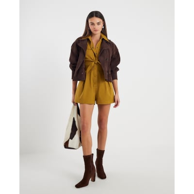 Yellow Short Sleeve Tie Utility Playsuit