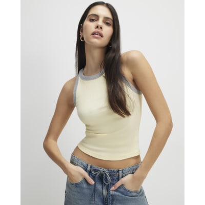 Yellow Sleeveless Ribbed Tipped Tank Top
